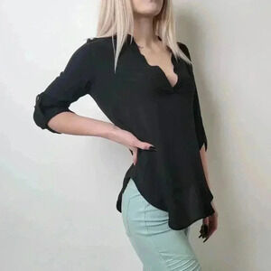 Lush Black Sheer VNeck Tunic Blouse - S